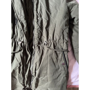 Vintage HM Women Utility Jacket Size S Green Hooded Faux Fur Lining Casual Wore